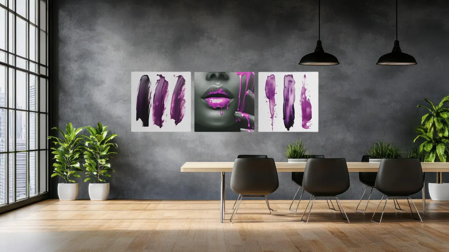 Vrouw en Paars Drieluik Schilderij - Afbeelding 4