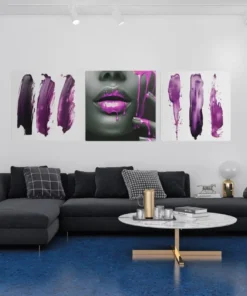 Vrouw en Paars Drieluik Schilderij - Afbeelding 5
