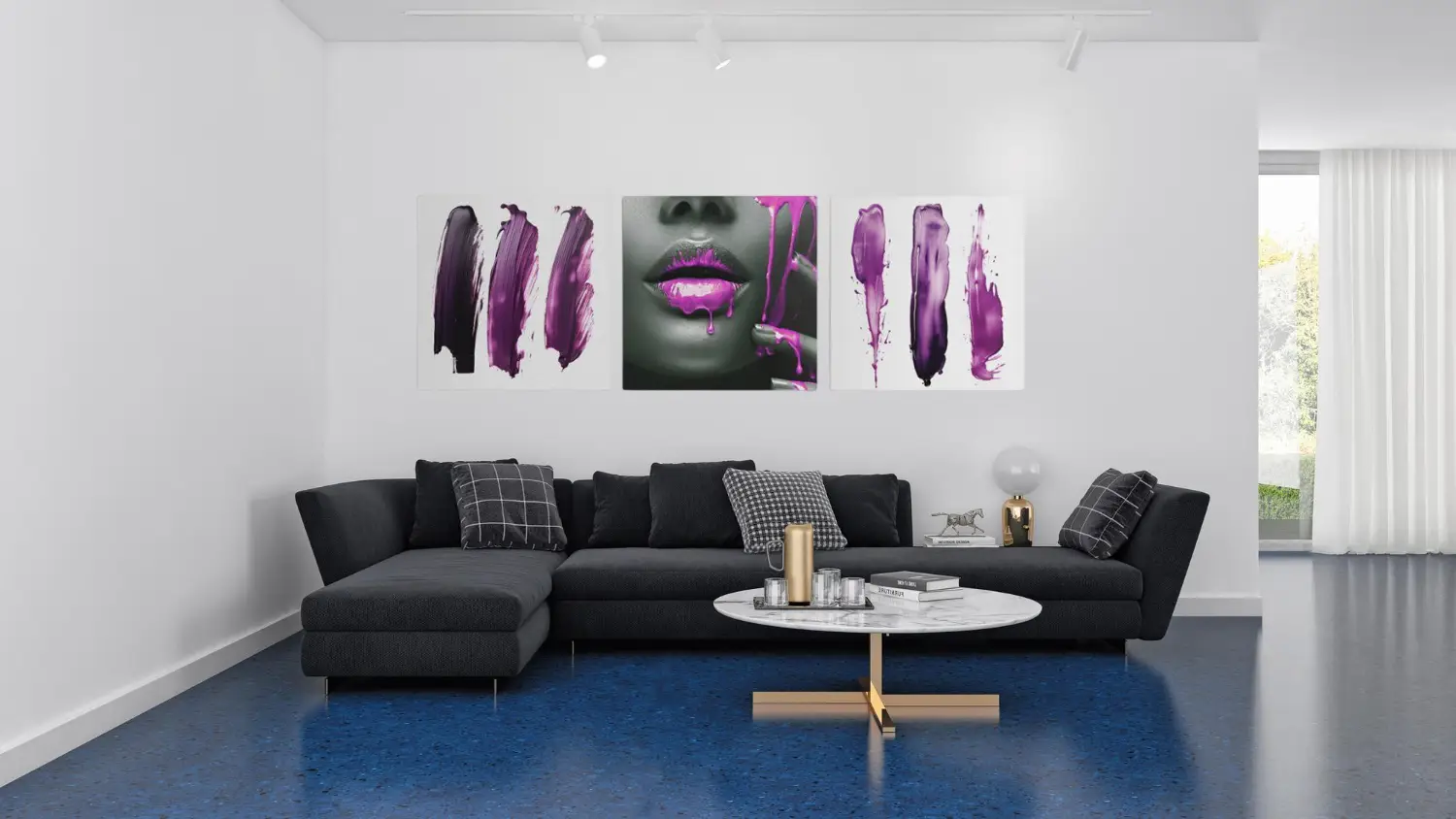 Vrouw en Paars Drieluik Schilderij - Afbeelding 7