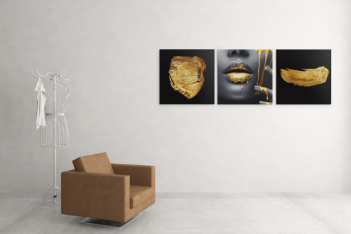 OLIVA 1024 vrouw en goud drieluik schilderij