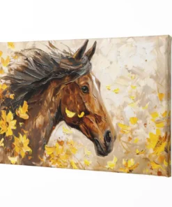 Alternative view of Paard en Gele Bloem Canvas Schilderij