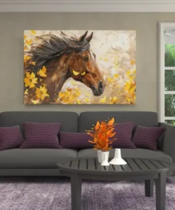ALIVA 1484 paard en gele bloemen canvas schilderij c