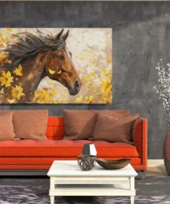 ALIVA 1484 paard en gele bloemen canvas schilderij d