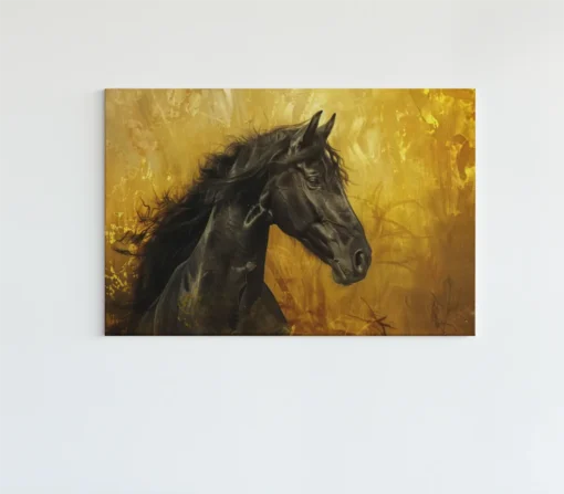 Paard met Gouden Kunst Canvas Schilderij