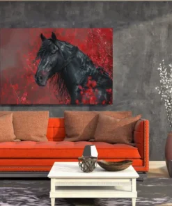 ALIVA 1488 paard en rood canvas schilderij b