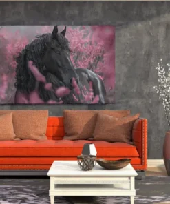 ALIVA 1489 paard en roze canvas schilderij b