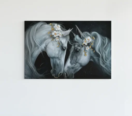 ALIVA 1490 witte paarden met bloem canvas schilderij
