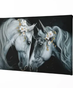 ALIVA 1490 witte paarden met bloem canvas schilderij a