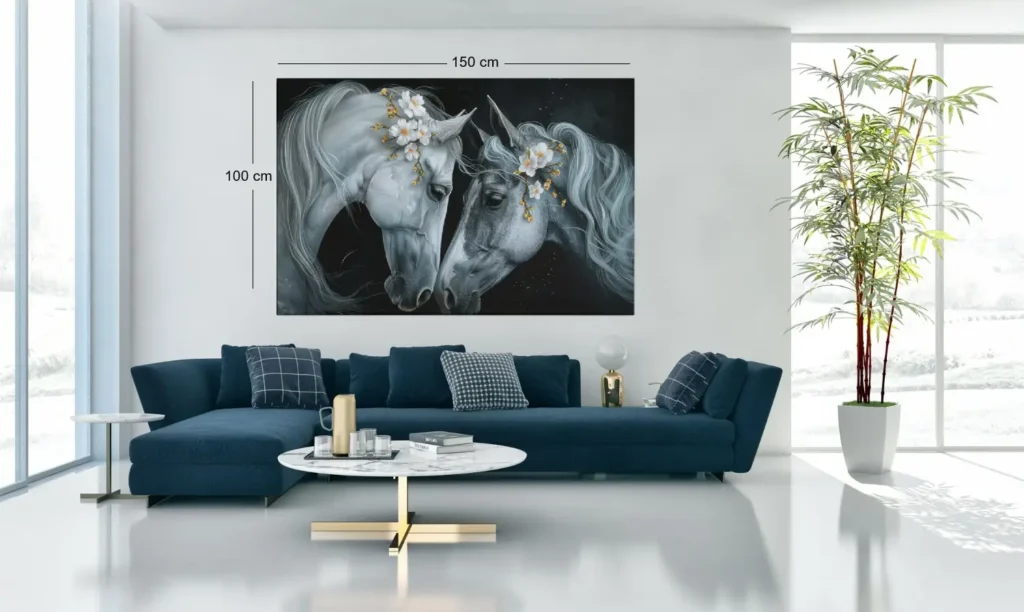 ALIVA-1490-witte-paarden-met-bloem-canvas-schilderij-c
