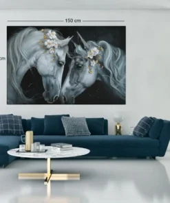 ALIVA-1490-witte-paarden-met-bloem-canvas-schilderij-c