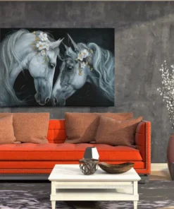 ALIVA 1490 witte paarden met bloem canvas schilderij d
