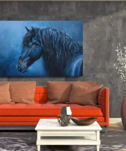ALIVA 1491 paard en blauw canvas schilderij b