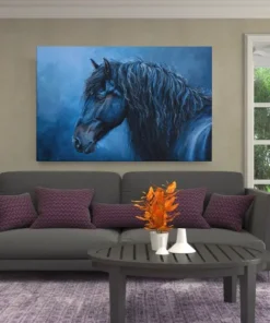 ALIVA 1491 paard en blauw canvas schilderij d