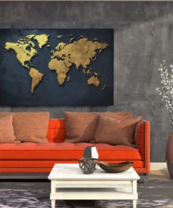 ALIVA 1492 wereldkaart goud canvas schilderij c