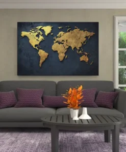 ALIVA 1492 wereldkaart goud canvas schilderij d