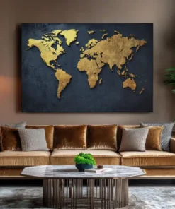 ALIVA 1492 wereldkaart goud canvas schilderij e