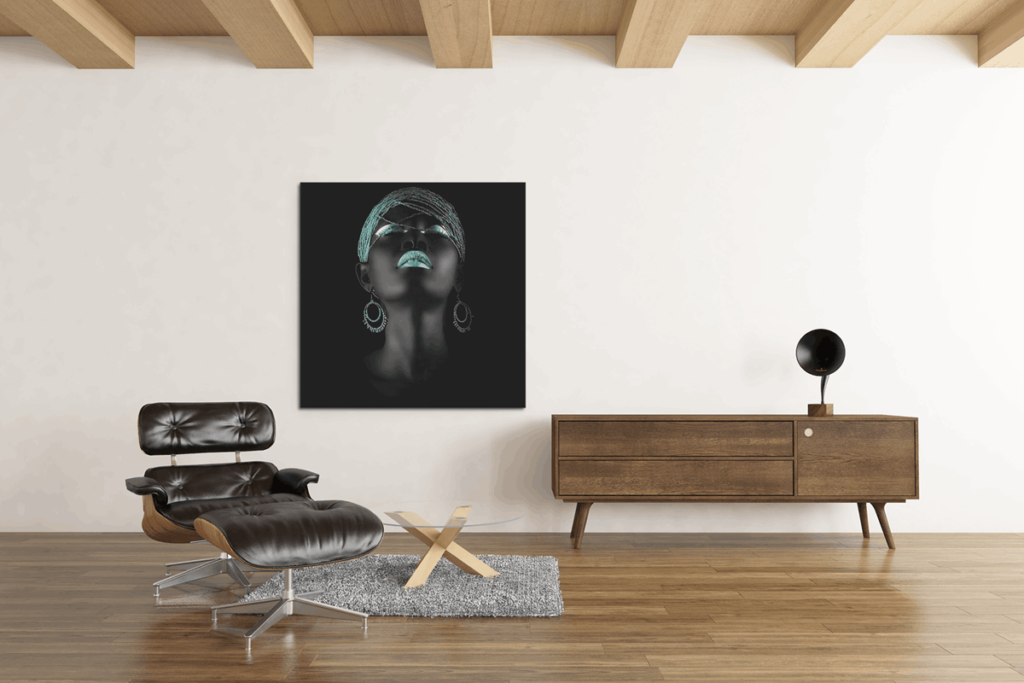 Portret van een Vrouw met Turkooizen make-up Schilderij
