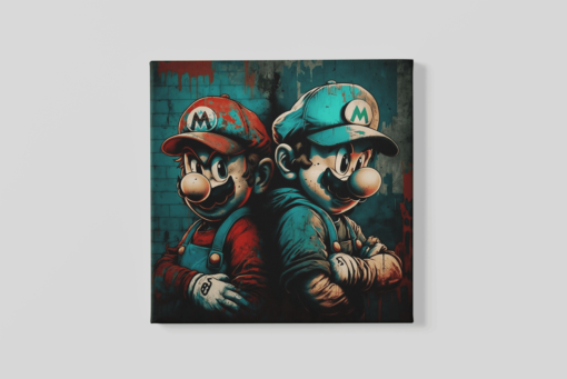 Mario en Luigi Vierkant Canvas Schilderij