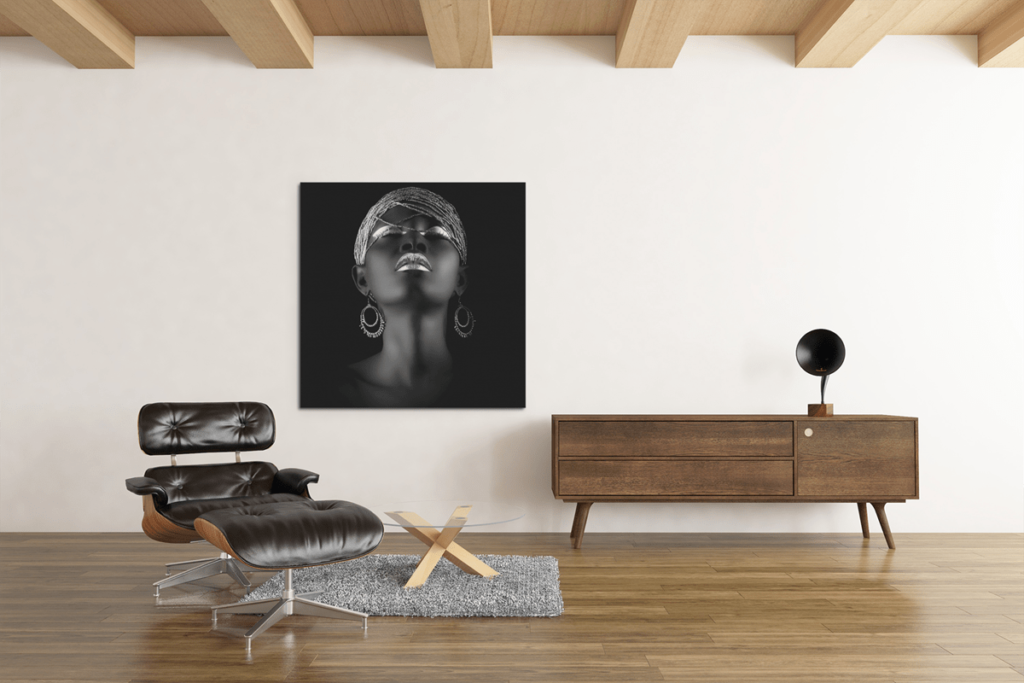 Portret van een vrouw met grijze make-up Schilderij