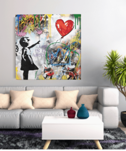 OEFE 1290 banksy art meisje en ballon vierkant schilderij d min