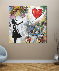 OEFE 1290 banksy art meisje en ballon vierkant schilderij e min