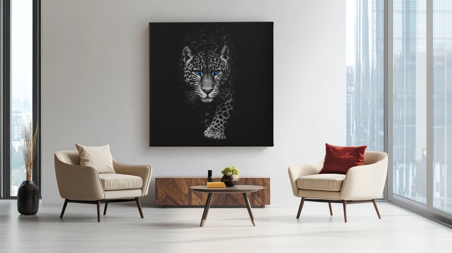 Luipaard Grijs Zwart Vierkant Schilderij - Afbeelding 5