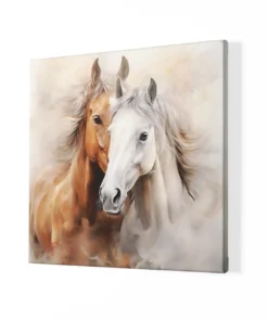 Alternative view of Paarden Bruin Wit Vierkant Schilderij