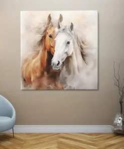 OEFE 1298 paarden bruin wit vierkant schilderij a