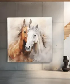 OEFE 1298 paarden bruin wit vierkant schilderij b