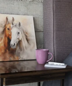 OEFE 1298 paarden bruin wit vierkant schilderij d