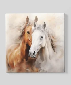 Paarden Bruin Wit Vierkant Schilderij