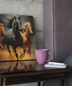 Rennende Paarden Vierkant Schilderij - Afbeelding 3