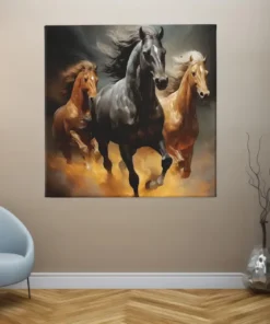 Rennende Paarden Vierkant Schilderij - Afbeelding 4