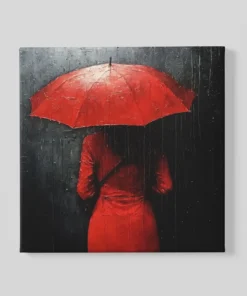 Vrouw en rode paraplu Vierkant Schilderij