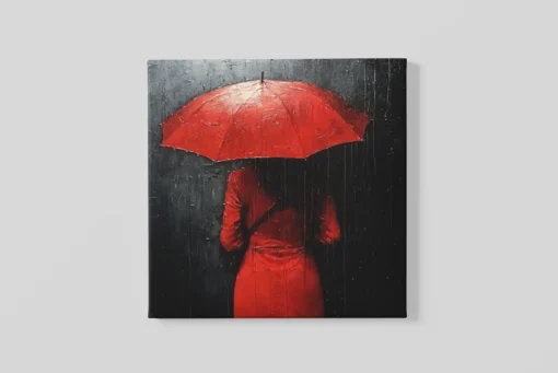 OEFE 1302 vrouw en rode paraplu vierkant schilderij