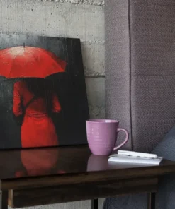 Alternative view of Vrouw en rode paraplu Vierkant Schilderij