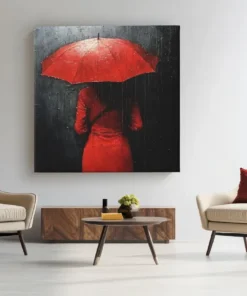 OEFE 1302 vrouw en rode paraplu vierkant schilderij d