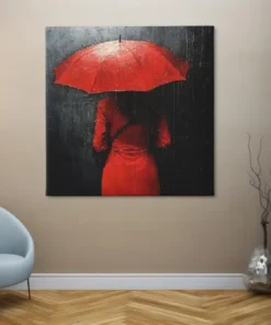 OEFE 1302 vrouw en rode paraplu vierkant schilderij e