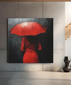 OEFE 1302 vrouw en rode paraplu vierkant schilderij f