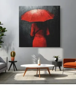 OEFE 1302 vrouw en rode paraplu vierkant schilderij g