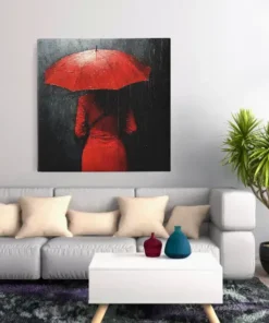 OEFE 1302 vrouw en rode paraplu vierkant schilderij h