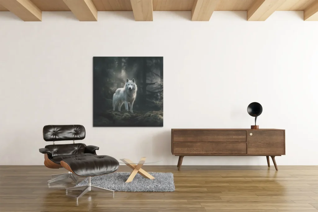 OEFE-1305-witte-wolf-dieren-schilderij-vierkant-c