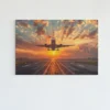 ALIVA 1499 canvas schilderij van een vliegtuig bij zonsondergang