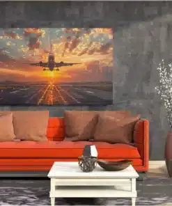 Canvas schilderij van een vliegtuig bij zonsondergang - Afbeelding 4
