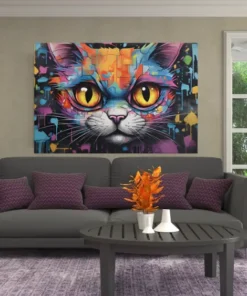 ALIVA 1500 canvas schilderij kleurrijk gezicht van een kat b