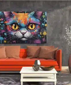 ALIVA 1500 canvas schilderij kleurrijk gezicht van een kat c