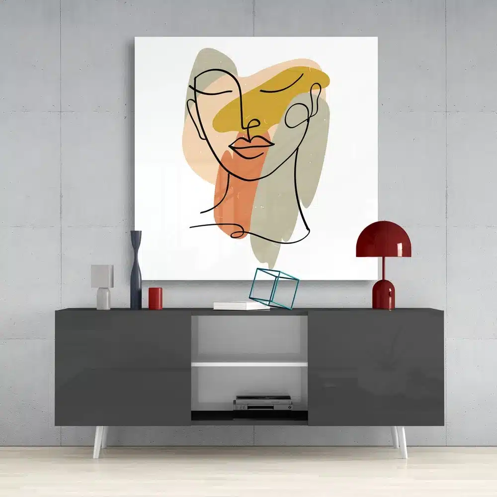 Line Art Vrouw Glasschilderij