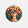 SOLIVA 1007 vrouw met bloemen muurcirkel rond schilderij print op dibond