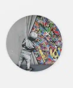 Banksy Graffiti Muurcirkel | Rond Schilderij Print Op Dibond