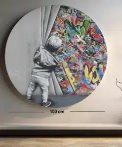 SOLIVA 1011 banksy graffiti muurcirkel rond schilderij op dibond a